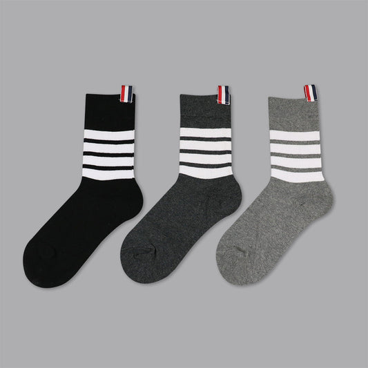 Thom Browne Classic Four-Bar Mid-Calf Socks - Premium Cotton 3-Pack
